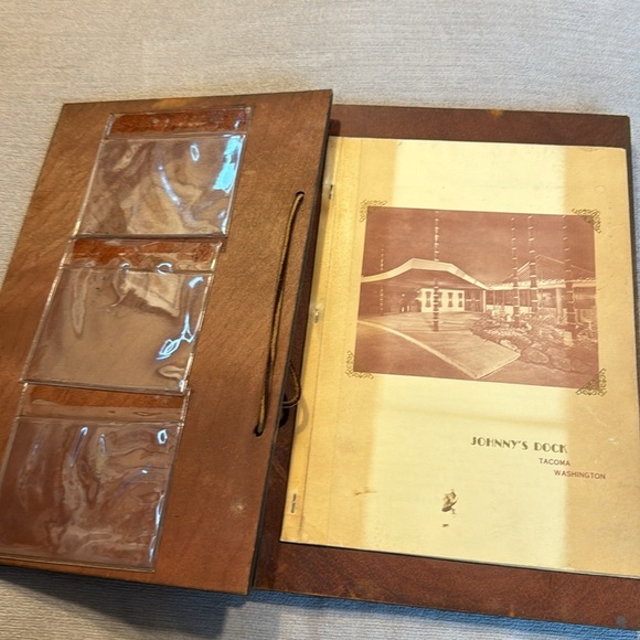 Johnnys  dock restaurant Tacoma, Washington Wood menu vintage - Picture 4 of 11